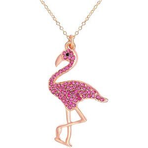 SENFAI Full Rhinestone Flamingo Bird Pendant Necklace for Women 18"